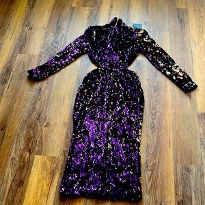 JLUXLabel Purple Utopia Sequin Mid Cut Dress